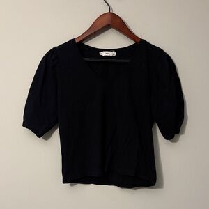 Mango Black V-Neck Puff Sleeve Top